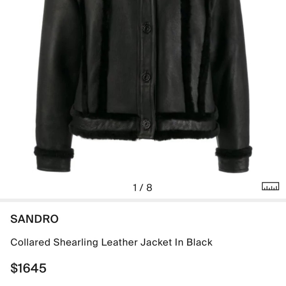 Sandro Paris Genuine Shearling Leather Jacket Black Luxury Winter CoatM - Picture 9 of 9
